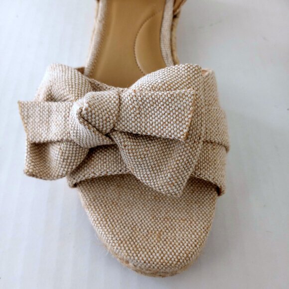 Talbots Pamela Bow Linen Espadrille Wedge Sandals Beige Metallic - Picture 2 of 9